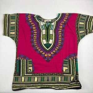 NF Blouse Top Womens Small Pink Multicolor Vneck Short Sleeve